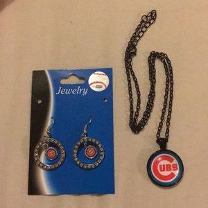 Chicago Cubs earrings and necklace